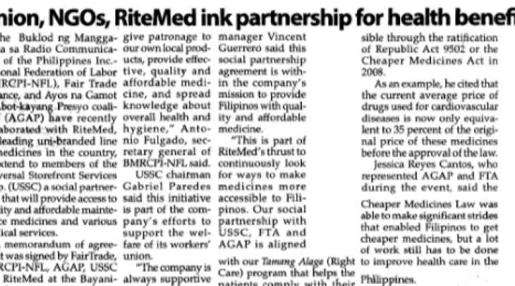 Union, NGOs, RiteMed ink partnership for health benefits