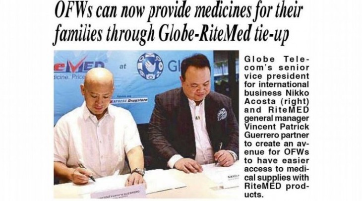 OFWs can now provide medicines for their families through Globe-RiteMed tie-up